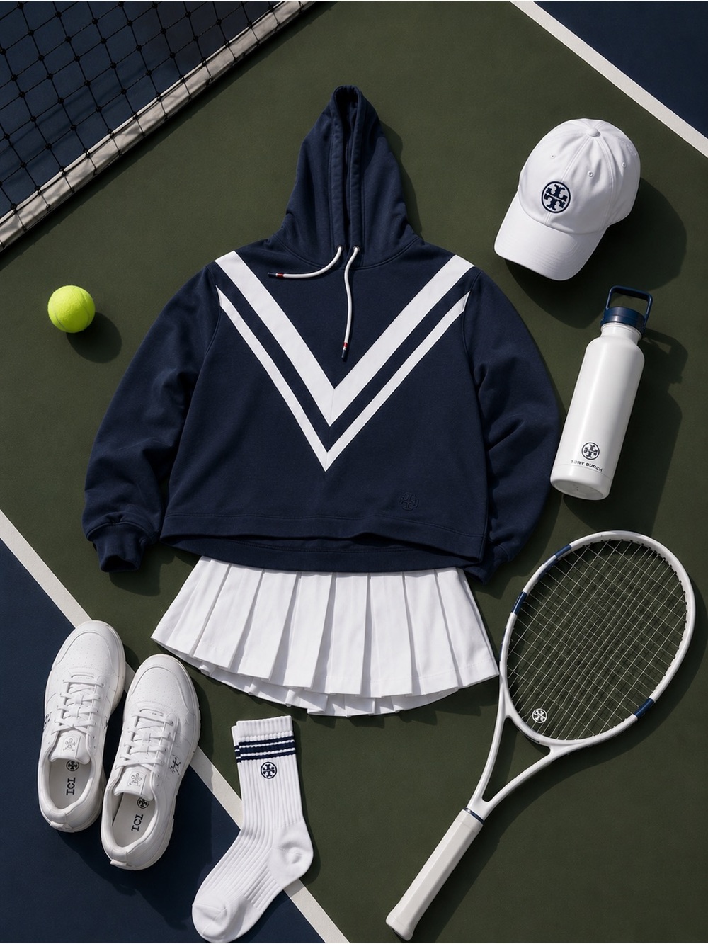 Tory Burch Navy and White V‑Stripe Hoodie